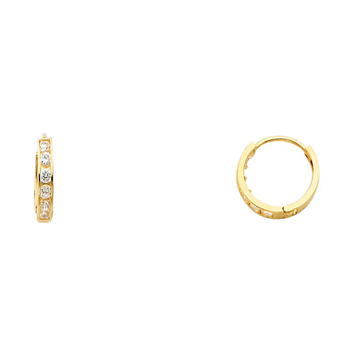 6 Stone 14K Yellow Gold CZ Huggie Hoop Earrings 2mm x 11mm Slide 0