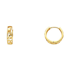 14K Yellow Gold Open Greek Key Design Huggie Hoop Earrings 4mm x 12mm