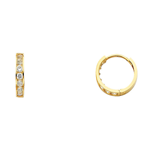 14K Yellow Gold Round CZ Huggie Earrings 3mm x 13mm Slide 0