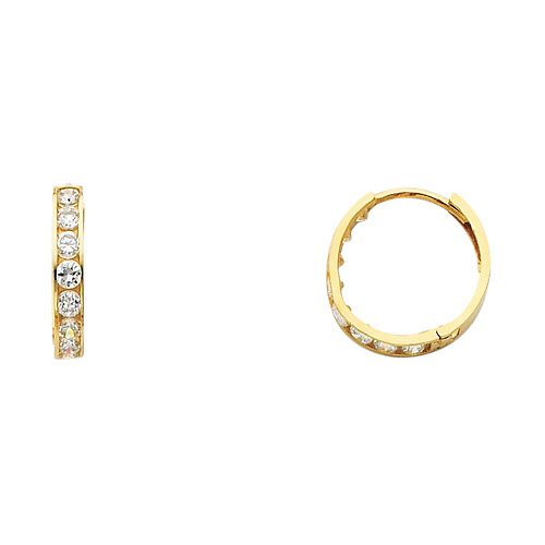 14K Yellow Gold Round CZ Huggie Earrings 3mm x 14mm Slide 0