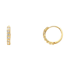 7-Stone 14K Yellow Gold CZ Huggie Earrings 2mm x 13mm