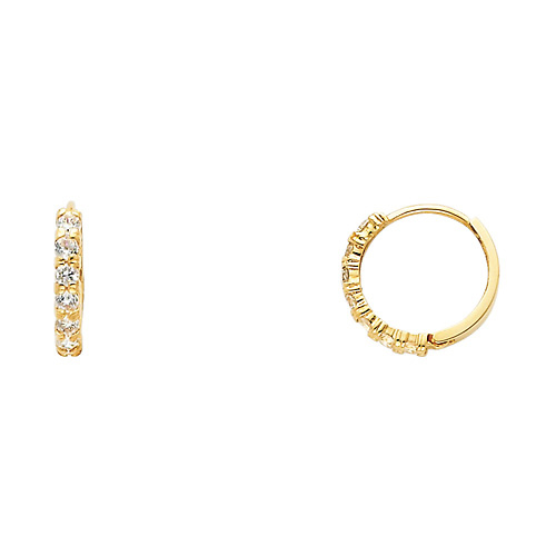 7-Stone 14K Yellow Gold CZ Huggie Earrings 2mm x 13mm Slide 0
