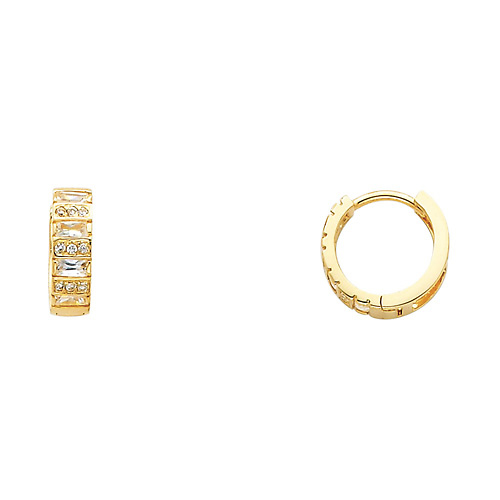 14K Yellow Gold Baguette Clear CZ Huggie Earrings 4mm x 12mm Slide 0