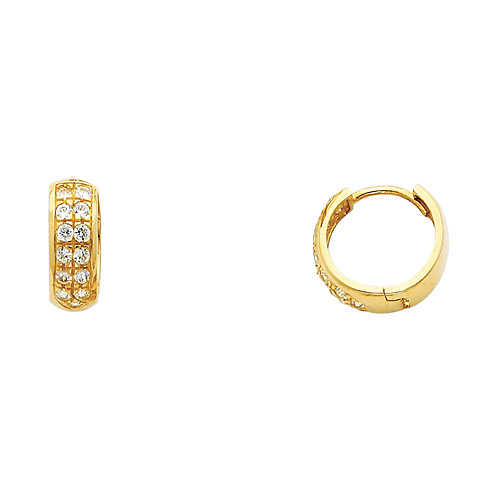 14K Yellow Gold Dome Pave CZ Huggie Earrings 5mm x 13mm Slide 0