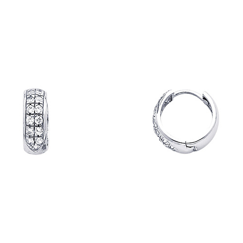 14K White Gold Dome Pave CZ Huggie Earrings 5mm x 13mm Slide 0
