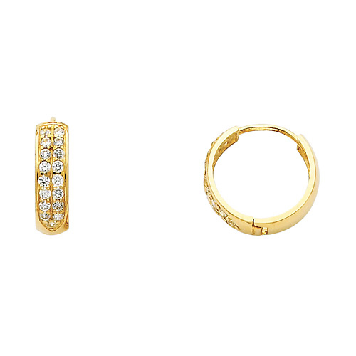 14K Yellow Gold Dome Pave CZ Huggie Earrings 4mm x 15mm Slide 0