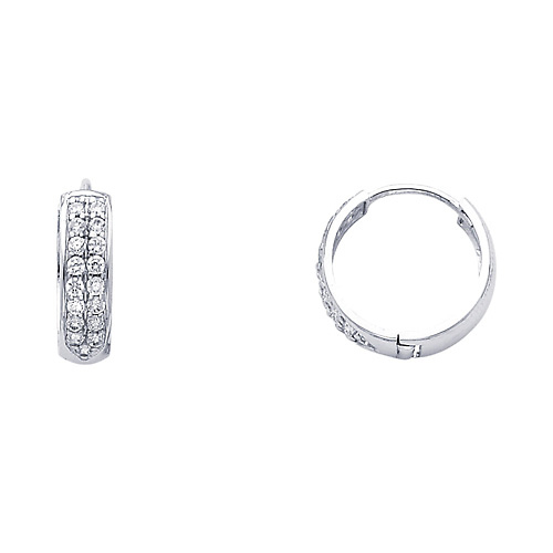 14K White Gold Dome Pave CZ Huggie Earrings 4mm x 15mm Slide 0