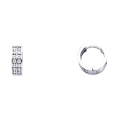 14K White Gold 2-Row CZ Huggie Earrings 4mm x 11mm