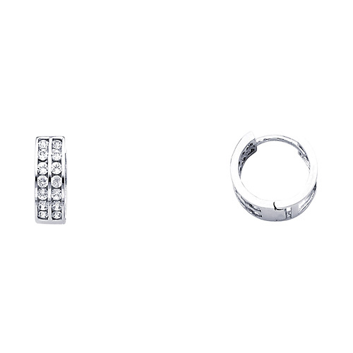 14K White Gold 2-Row CZ Huggie Earrings 4mm x 11mm Slide 0