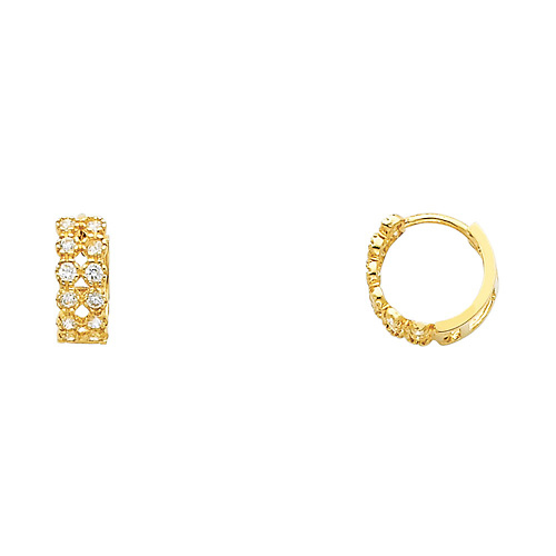 14K Yellow Gold Milgrain 2-Row CZ Huggie Earrings 4mm x 11mm Slide 0