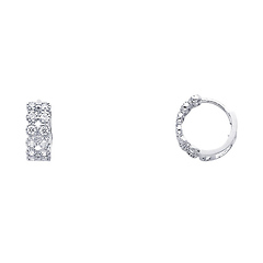 14K White Gold Milgrain 2-Row CZ Huggie Earrings 4mm x 11mm