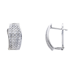 14K White Gold Thick Dome Leverback CZ Huggie Earrings