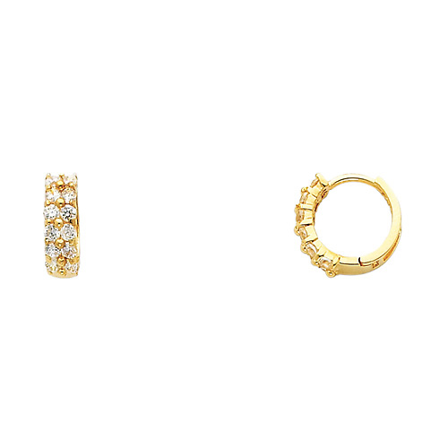 6-Stone Double-Row 14K Yellow Gold CZ Huggie Earrings 3mm x 11mm Slide 0