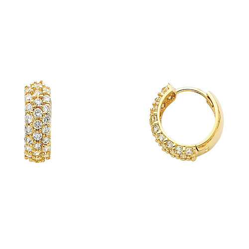 3-Row Pave 14K Yellow Gold CZ Huggie Earrings 5mm x 14mm Slide 0