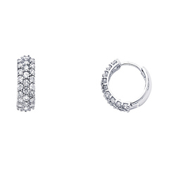 3-Row Pave 14K White Gold CZ Huggie Earrings 5mm x 14mm