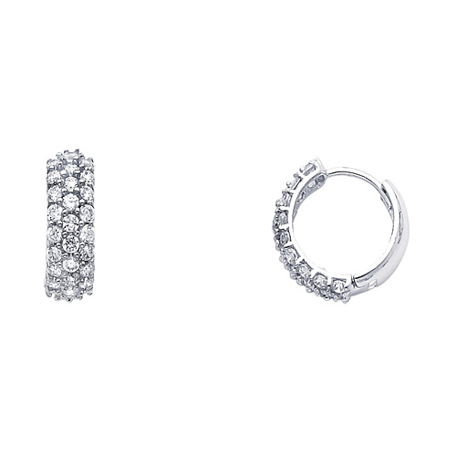3-Row Pave 14K White Gold CZ Huggie Earrings 5mm x 14mm Slide 0