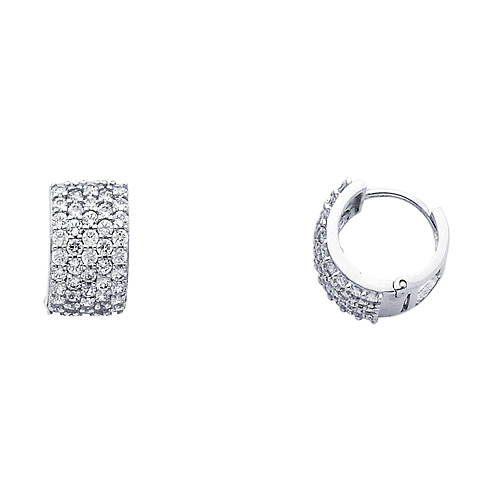 5-Row Pave 14K White Gold CZ Huggie Earrings 8mm x 13mm Slide 0