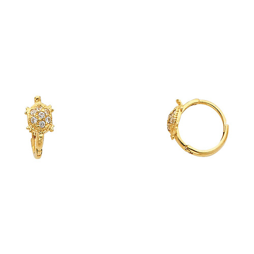 Mini 14K Yellow Gold Turtle CZ Huggie Earrings Slide 0