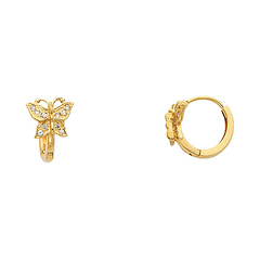 Mini 14K Yellow Gold Butterfly CZ Huggie Earrings