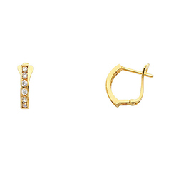 14K Yellow Gold Fancy Lever-back Round CZ Huggie Earrings