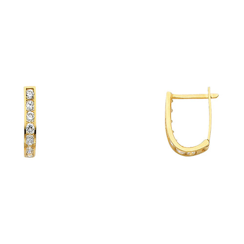 14K Yellow Gold Channel-Set Lever-back CZ Huggie Earrings Slide 0