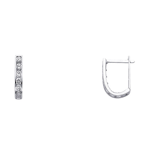 14K White Gold Channel-Set Lever-back CZ Huggie Earrings Slide 0