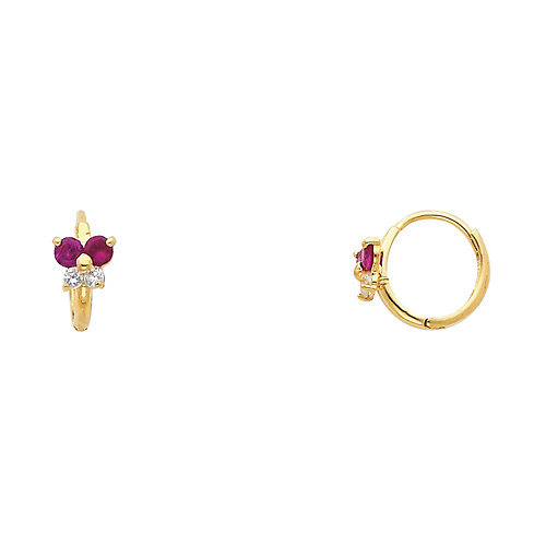 14K Yellow Gold Butterfly Purple CZ Huggie Earrings Slide 0