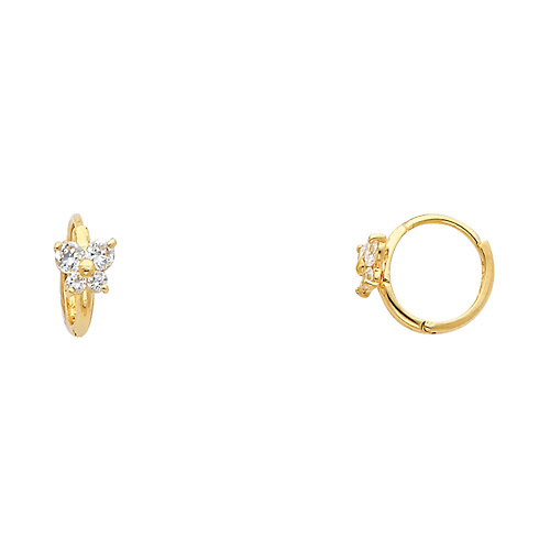 14K Yellow Gold Butterfly Clear CZ Huggie Earrings Slide 0