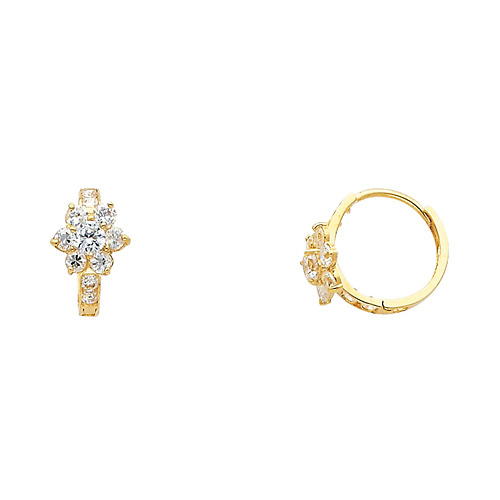 14K Yellow Gold Flower Channel-Set CZ Huggie Earrings Slide 0