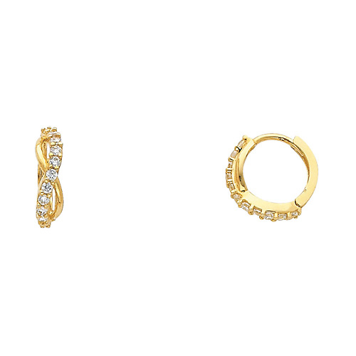14K Yellow Gold Semi-lined Infinity CZ Huggie Earrings Slide 0