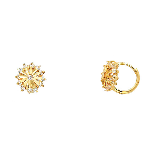 14K Yellow Gold Fancy Star Burst CZ Huggie Earrings Slide 0