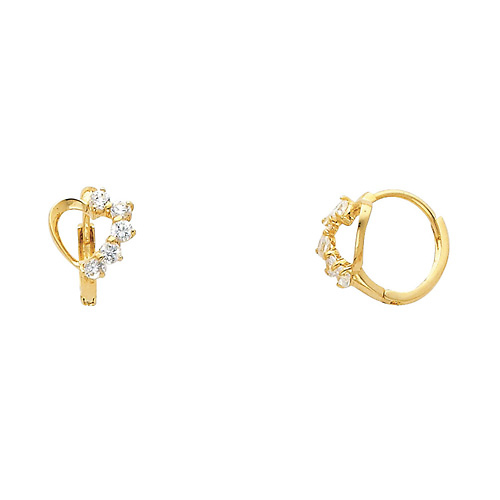 14K Yellow Gold Semi-Lined Heart Clear CZ Huggie Earrings Slide 0
