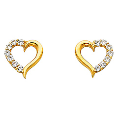 14K Yellow Gold Open Heart CZ Earrings
