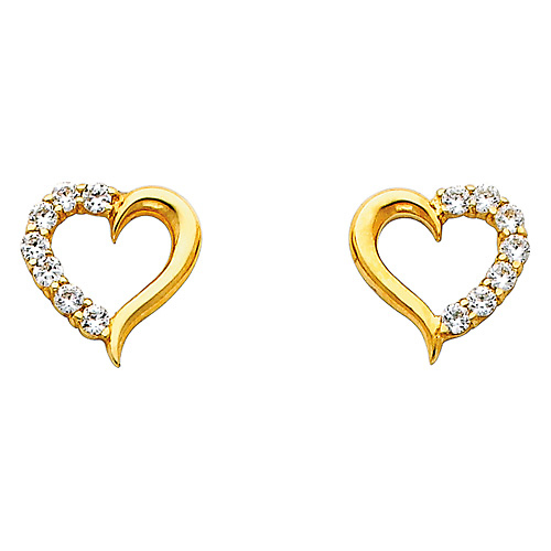 14K Yellow Gold Open Heart CZ Earrings Slide 0