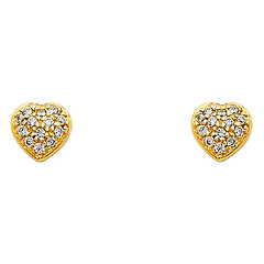 14K Yellow Gold Heart Pave Setting CZ Earrings