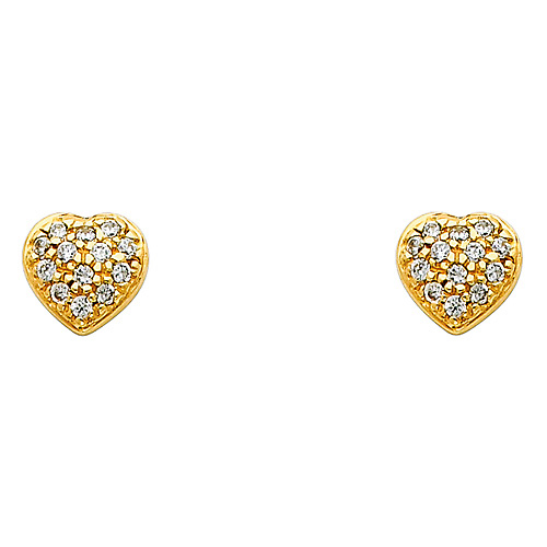 14K Yellow Gold Heart Pave Setting CZ Earrings Slide 0