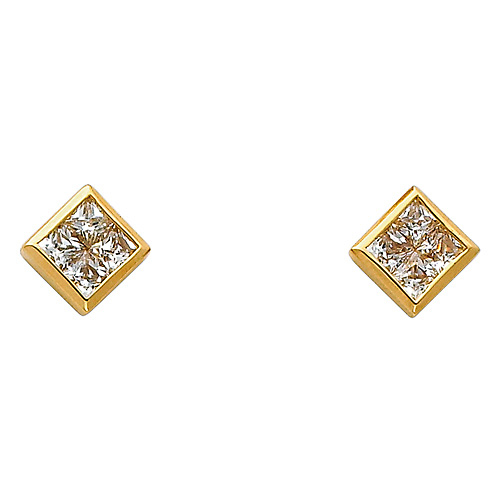 10mm 14K Yellow Gold Square CZ Stud Block Earrings Slide 0