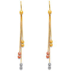 14K Tricolor Gold Chandelier Beaded Tassel Earrings 65mm