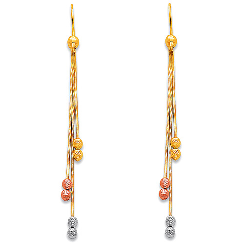 14K Tricolor Gold Chandelier Beaded Tassel Earrings 65mm Slide 0