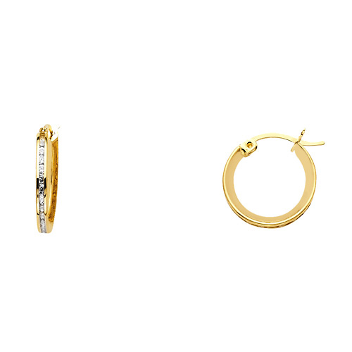 14K Yellow Gold Petite Round CZ Hoop Earrings - 13mm or 0.5 inch Slide 0