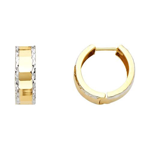 14K Two-Toned Gold Faceted Line Huggie Earrings - 5mm x 15mm Slide 0