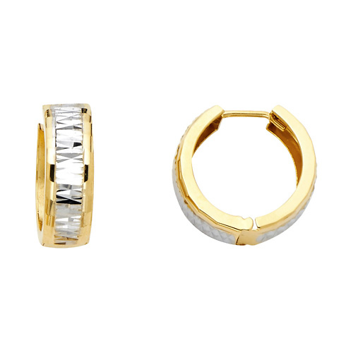 14K Two-Toned Gold Triangular Faceted Huggie Earrings - 5mm x 15mm Slide 0