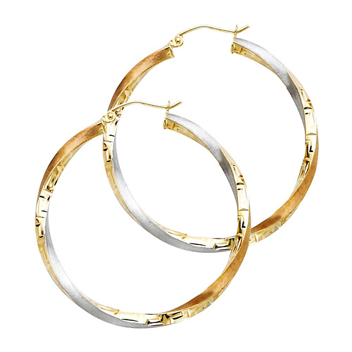 Medium 14K TriGold Twisted Hoop Earrings - 3mm x 1.5 inch Slide 0