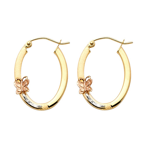 Small 14K TriGold Butterfly Hoop Earrings Slide 0