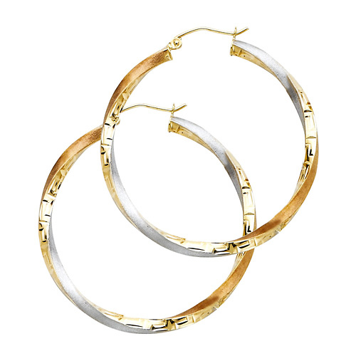 Medium14K TriGold Twisted Hoop Earrings - 3mm x 1.1 inch Slide 0
