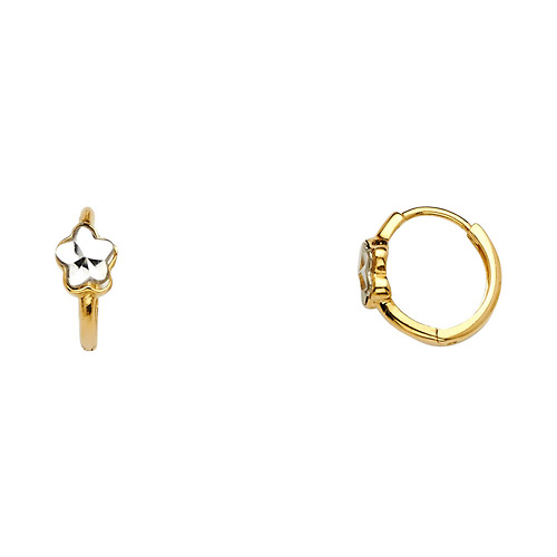 14K Two-Tone Gold Star Huggie Earrings Slide 0
