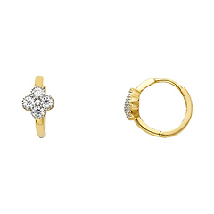 14K Yellow Gold Round Petal Flower CZ Huggie Earrings - 6mm x 12mm