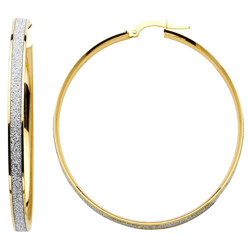Shimmer Satin Large Hoop Earrings - 14K Two-Tone Gold 4mm x 1.8 inch Slide 0