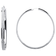 Shimmer Satin Medium Hoop Earrings - 14K White Gold 4mm x 1.1 inch