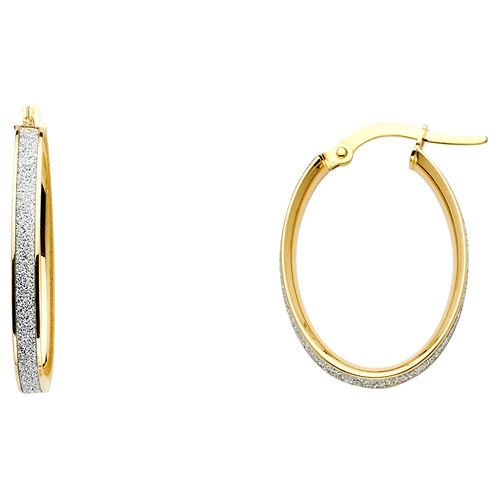Shimmer Satin Small Oval Hoop Earrings - 14K Two-Tone Gold Slide 0